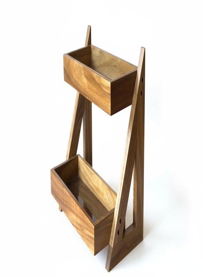 WOODKIT Multipurpose Wooden Triangluar Spice Rack | Kitchen Countertop Organizer | 2-Tiered Shelf Kitchen Storage Organizer Shelves | Jars And Bottle Holder & Decor Item Acacia Wood (Modern) - Image 2